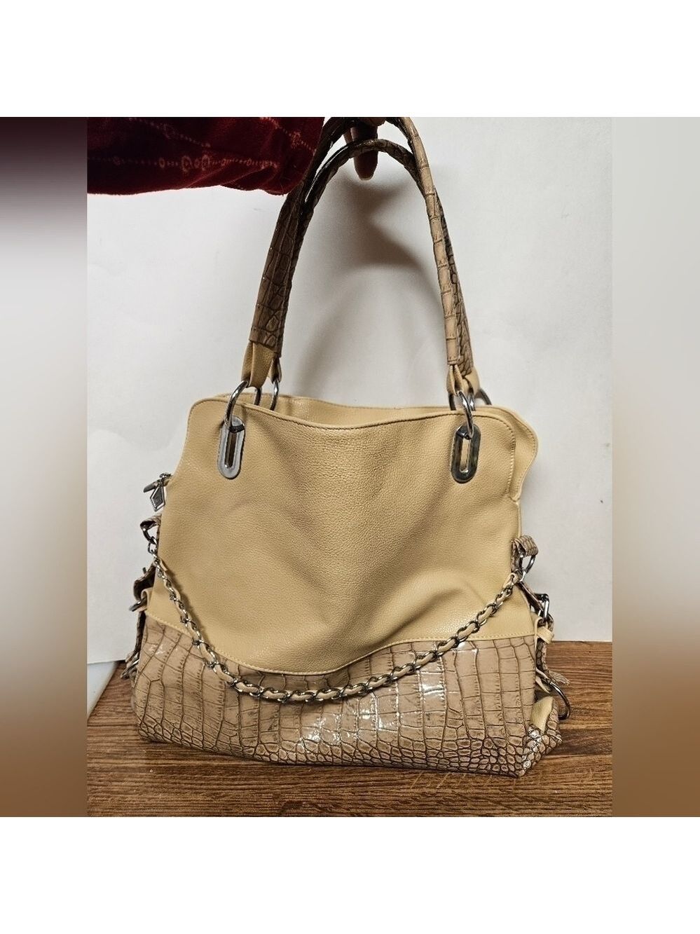 Ecosse Desert Tan Yellow (leather?) With Crocodile Style Base Tote Bag, Large